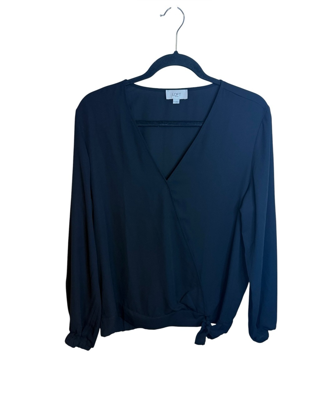 LOFT Black Semi Sheer Long Sleeve Tie Waist Blouse
